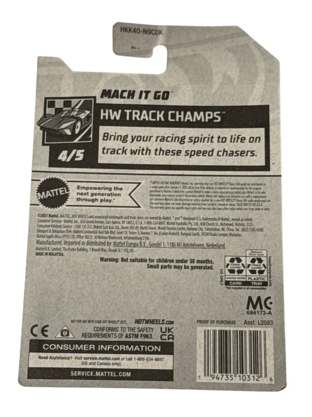 Hot Wheels Mach It Go HW Track Champs 4/5 Diecast Car 1:64 New